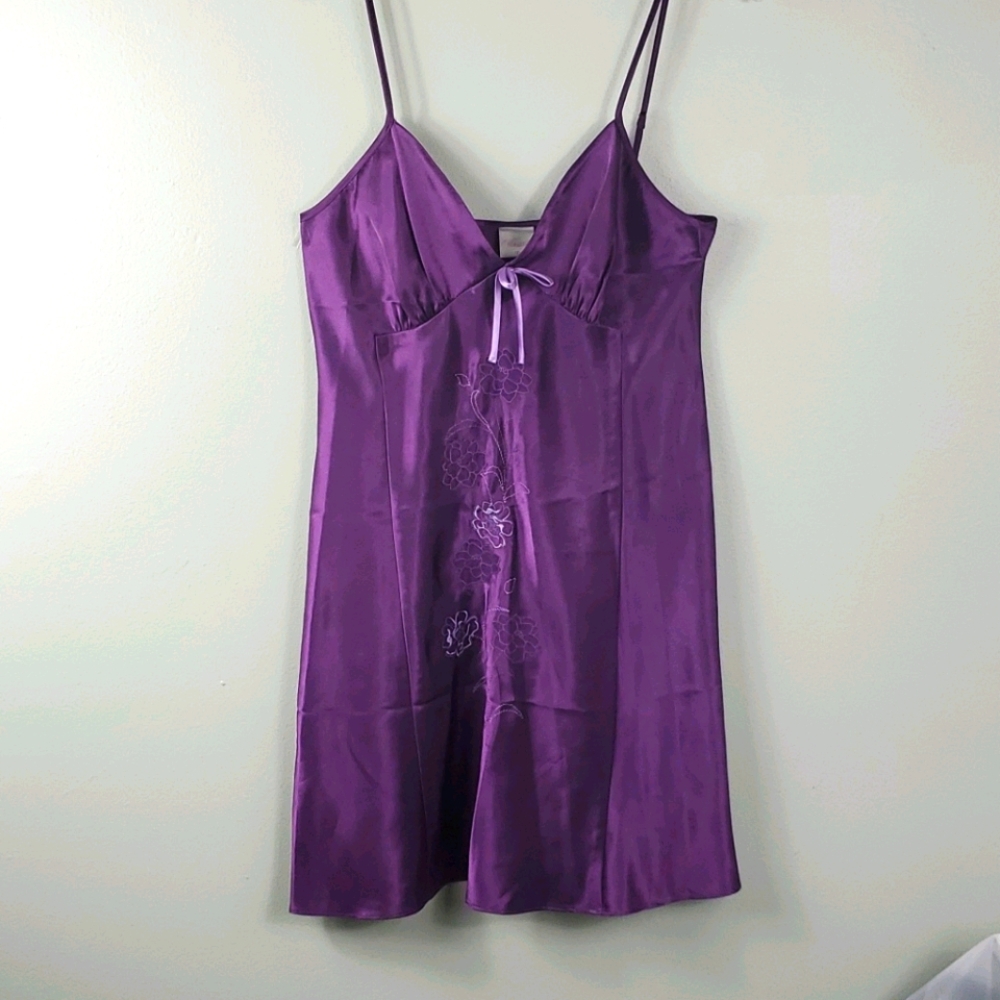 Enchanting Purple Embroidered Satin Nightie S